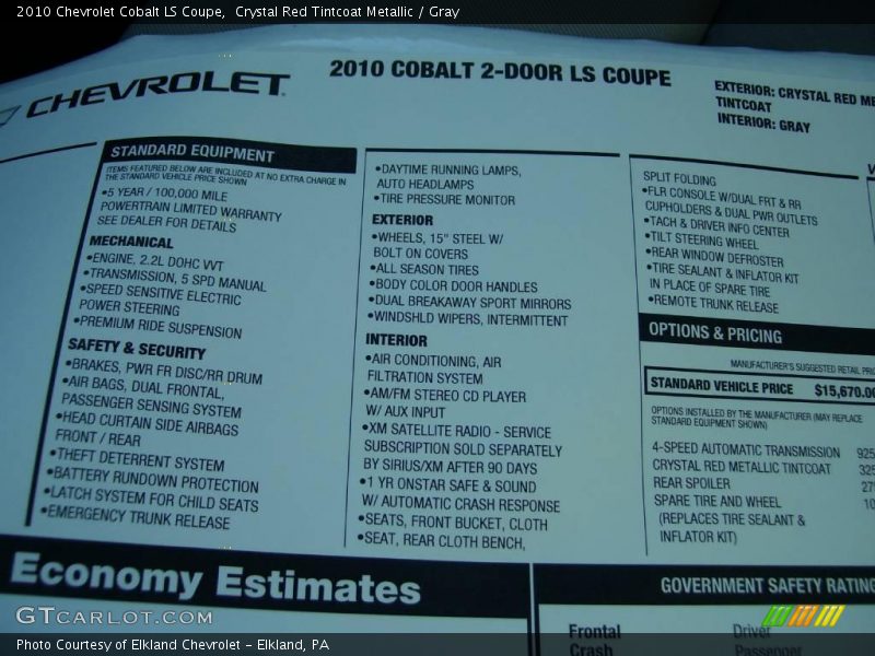 Crystal Red Tintcoat Metallic / Gray 2010 Chevrolet Cobalt LS Coupe