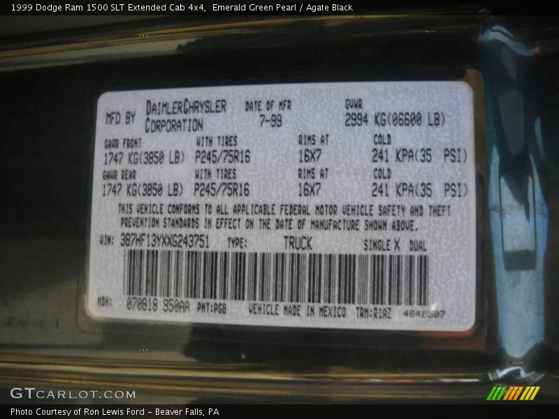 Emerald Green Pearl / Agate Black 1999 Dodge Ram 1500 SLT Extended Cab 4x4