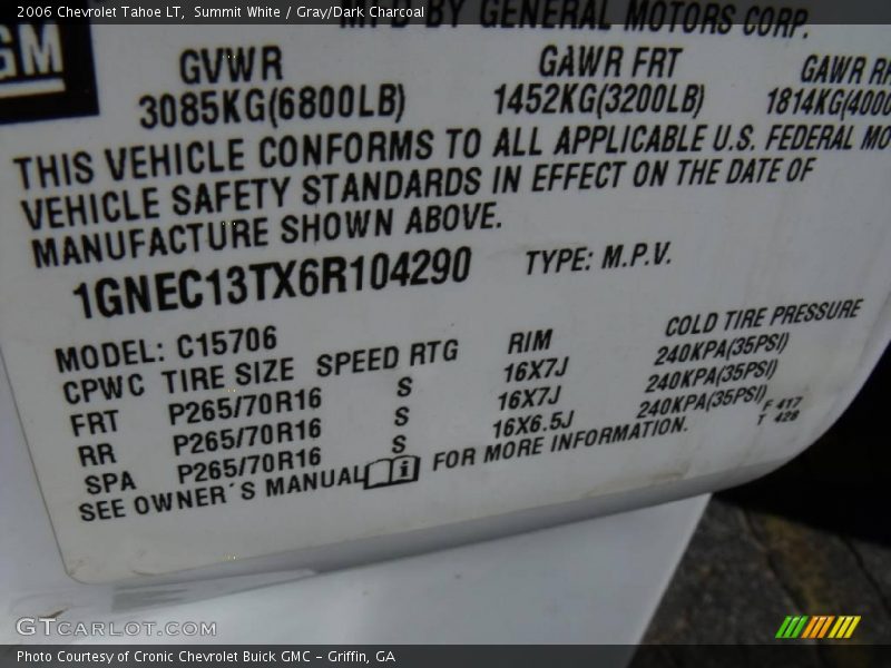 Summit White / Gray/Dark Charcoal 2006 Chevrolet Tahoe LT