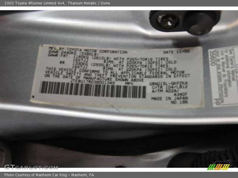 Titanium Metallic / Stone 2003 Toyota 4Runner Limited 4x4