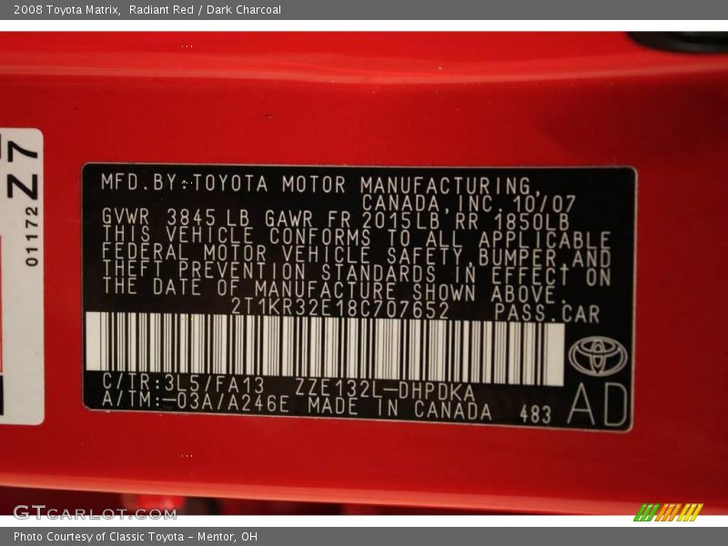 Radiant Red / Dark Charcoal 2008 Toyota Matrix