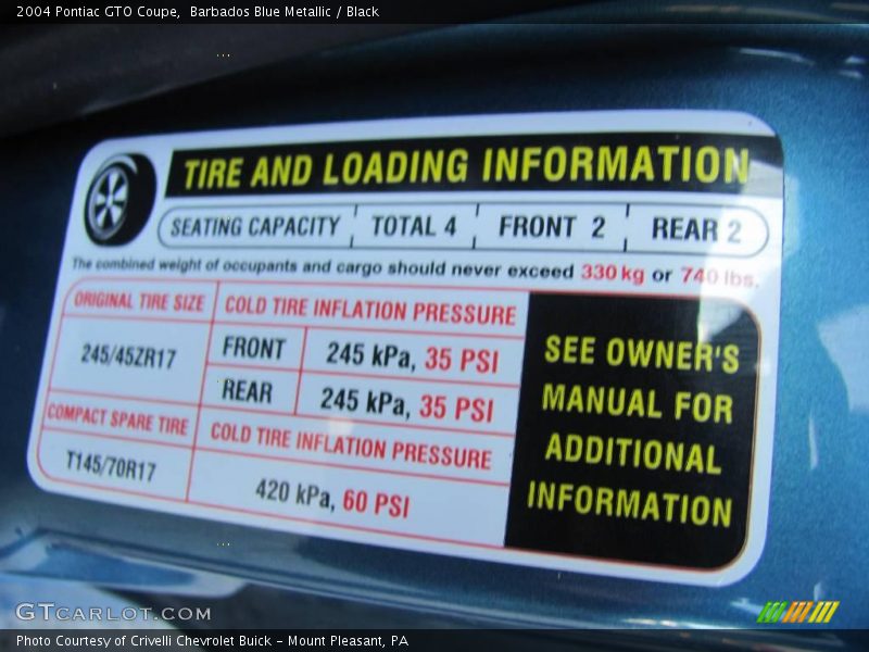 Barbados Blue Metallic / Black 2004 Pontiac GTO Coupe