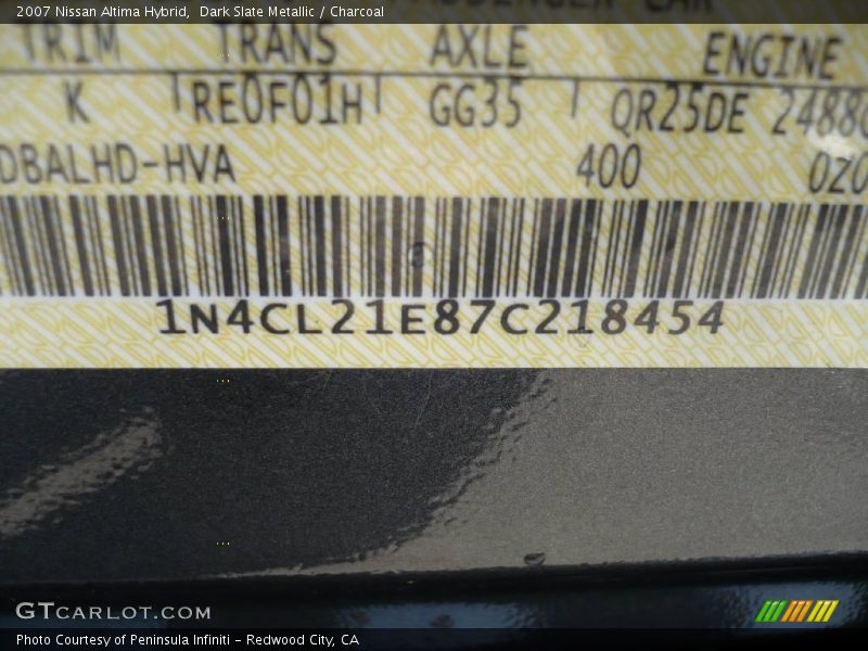 Dark Slate Metallic / Charcoal 2007 Nissan Altima Hybrid