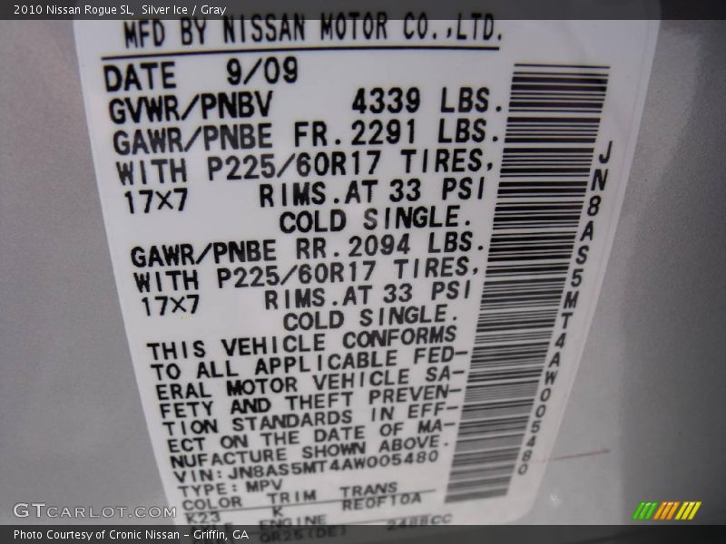 Silver Ice / Gray 2010 Nissan Rogue SL