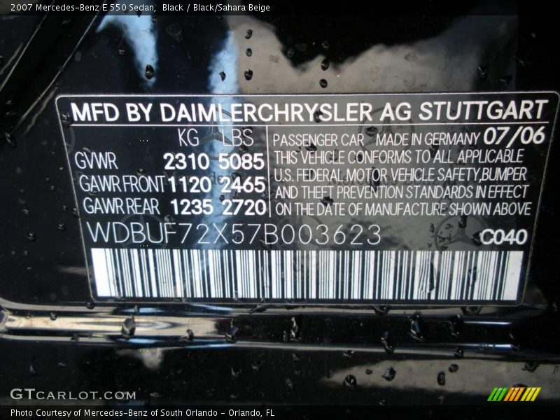 Black / Black/Sahara Beige 2007 Mercedes-Benz E 550 Sedan