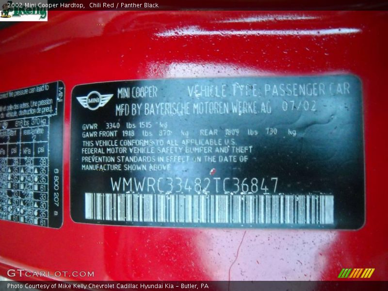 Chili Red / Panther Black 2002 Mini Cooper Hardtop