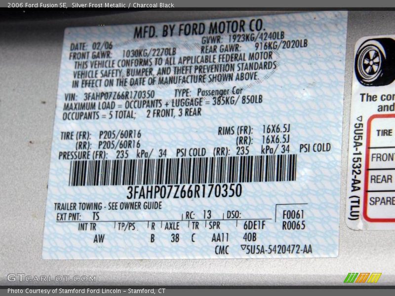 Silver Frost Metallic / Charcoal Black 2006 Ford Fusion SE