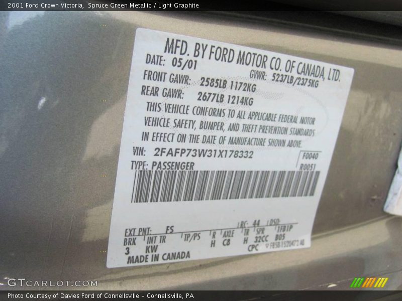 Spruce Green Metallic / Light Graphite 2001 Ford Crown Victoria