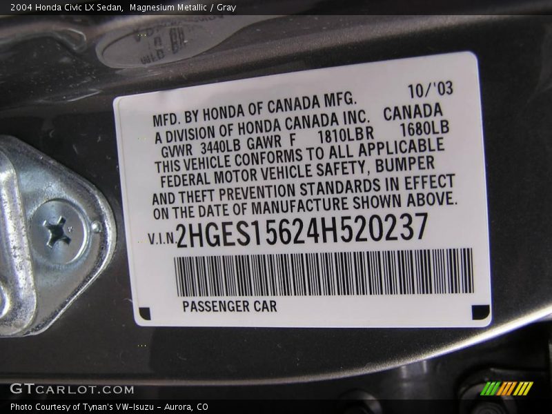 Magnesium Metallic / Gray 2004 Honda Civic LX Sedan