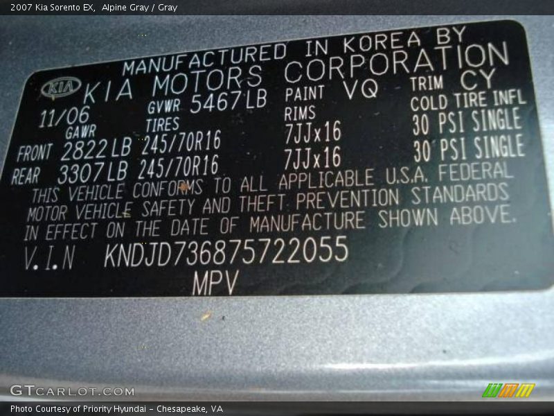 Alpine Gray / Gray 2007 Kia Sorento EX