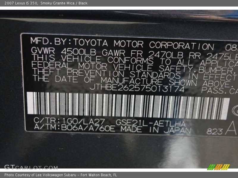 Smoky Granite Mica / Black 2007 Lexus IS 350