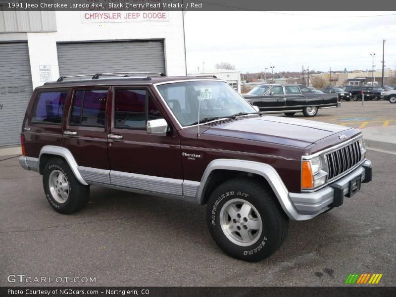 Black Cherry Pearl Metallic / Red 1991 Jeep Cherokee Laredo 4x4