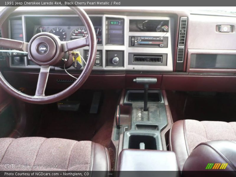 Black Cherry Pearl Metallic / Red 1991 Jeep Cherokee Laredo 4x4
