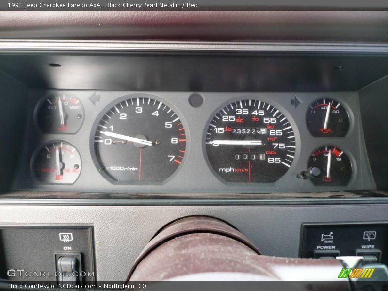Black Cherry Pearl Metallic / Red 1991 Jeep Cherokee Laredo 4x4