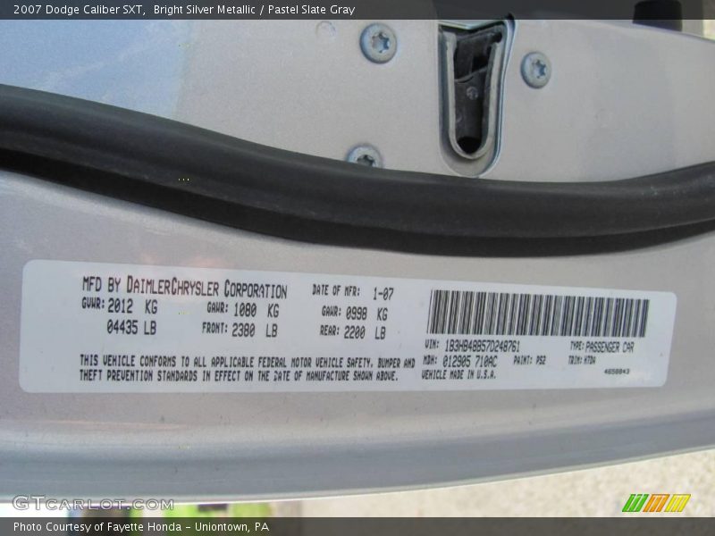 Bright Silver Metallic / Pastel Slate Gray 2007 Dodge Caliber SXT