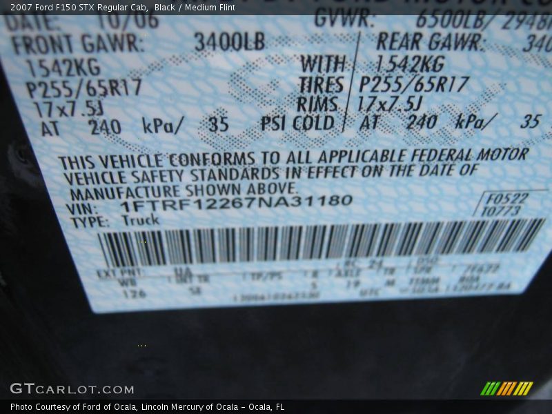 Black / Medium Flint 2007 Ford F150 STX Regular Cab