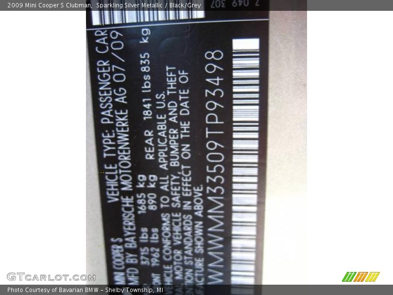 Sparkling Silver Metallic / Black/Grey 2009 Mini Cooper S Clubman