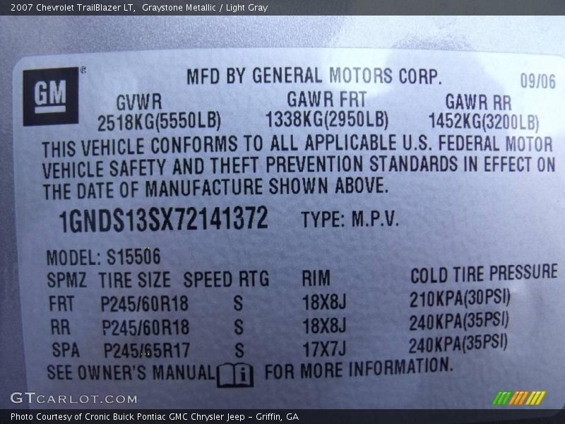 Graystone Metallic / Light Gray 2007 Chevrolet TrailBlazer LT