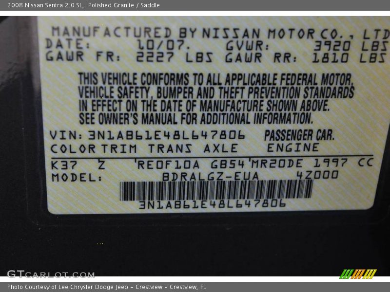 Polished Granite / Saddle 2008 Nissan Sentra 2.0 SL