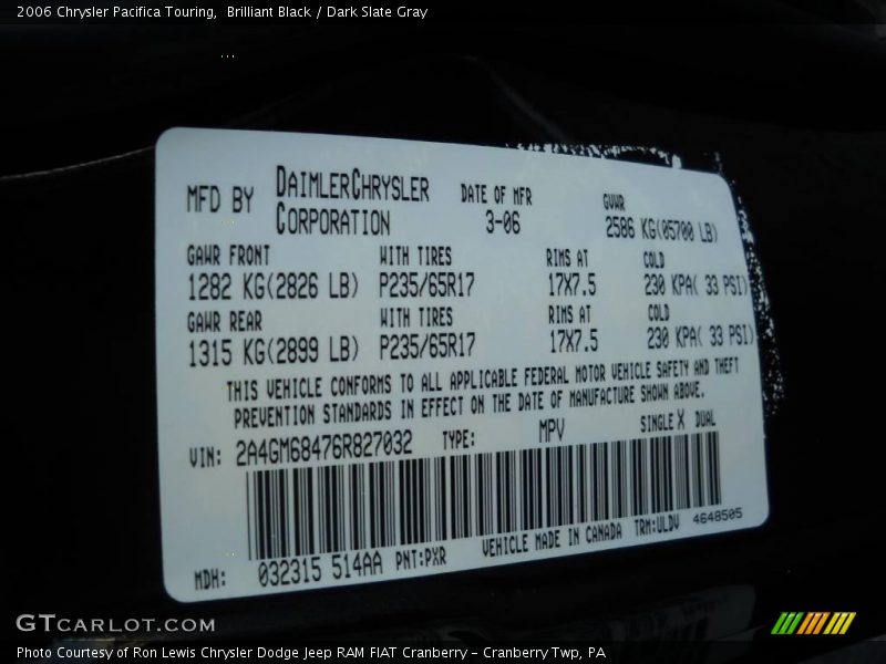 Brilliant Black / Dark Slate Gray 2006 Chrysler Pacifica Touring