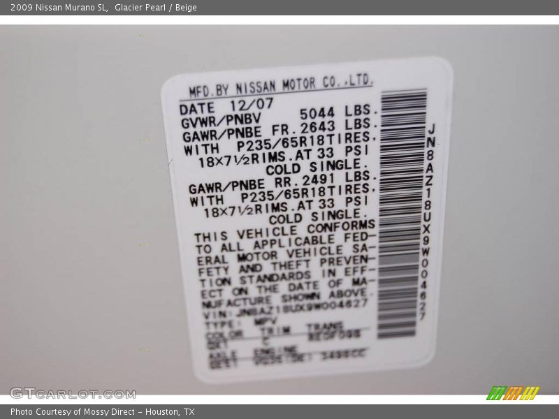 Glacier Pearl / Beige 2009 Nissan Murano SL