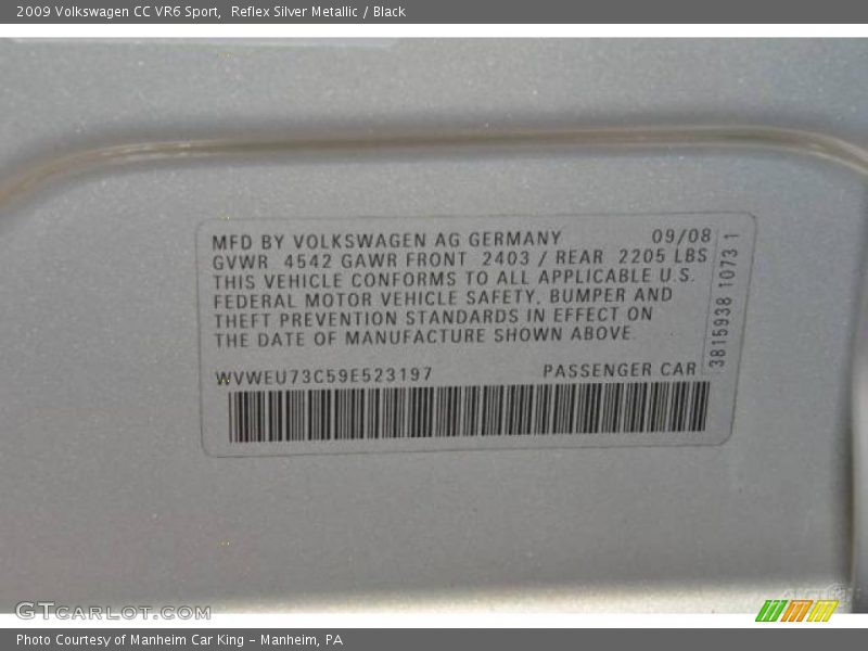 Reflex Silver Metallic / Black 2009 Volkswagen CC VR6 Sport