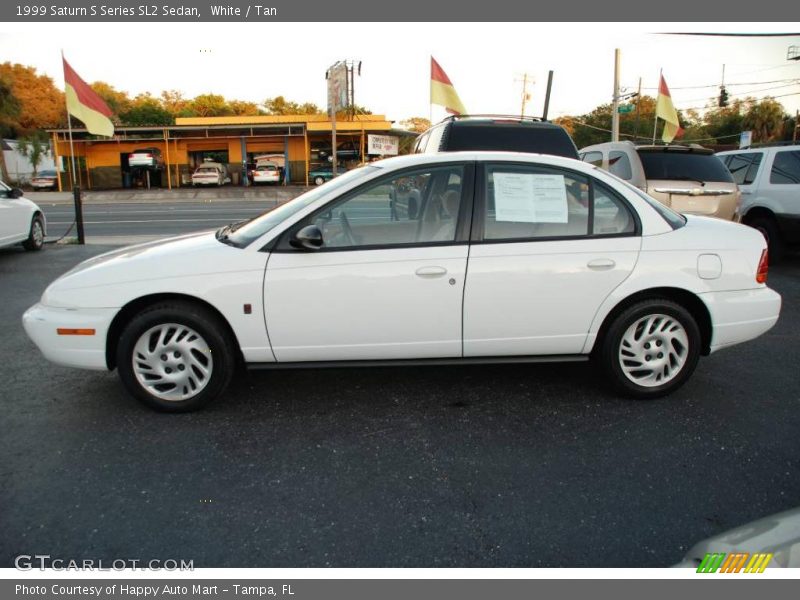 White / Tan 1999 Saturn S Series SL2 Sedan