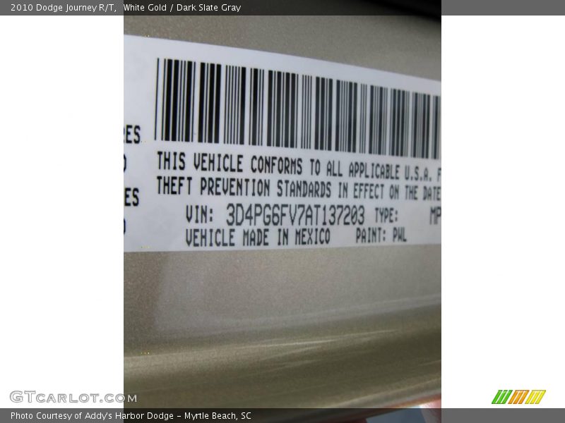 White Gold / Dark Slate Gray 2010 Dodge Journey R/T