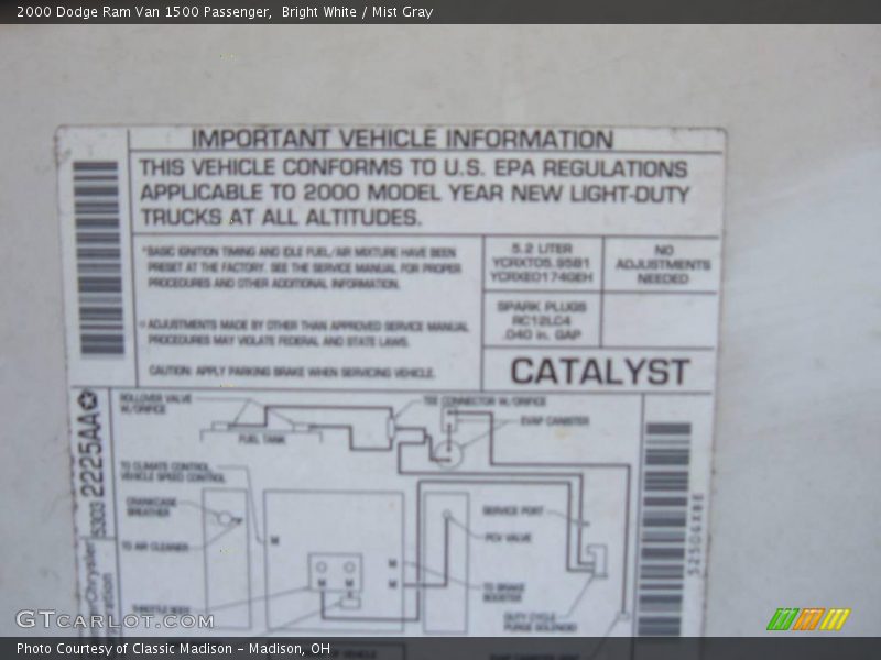 Bright White / Mist Gray 2000 Dodge Ram Van 1500 Passenger