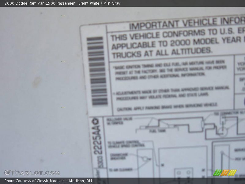 Bright White / Mist Gray 2000 Dodge Ram Van 1500 Passenger