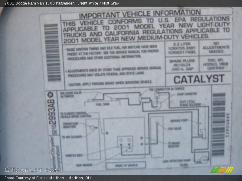 Bright White / Mist Gray 2001 Dodge Ram Van 1500 Passenger