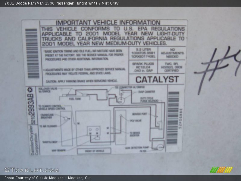 Bright White / Mist Gray 2001 Dodge Ram Van 1500 Passenger