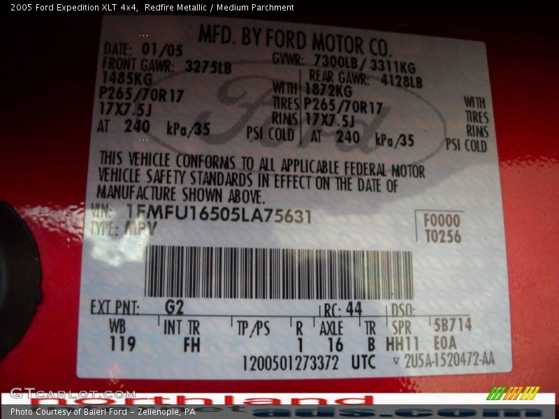 Redfire Metallic / Medium Parchment 2005 Ford Expedition XLT 4x4