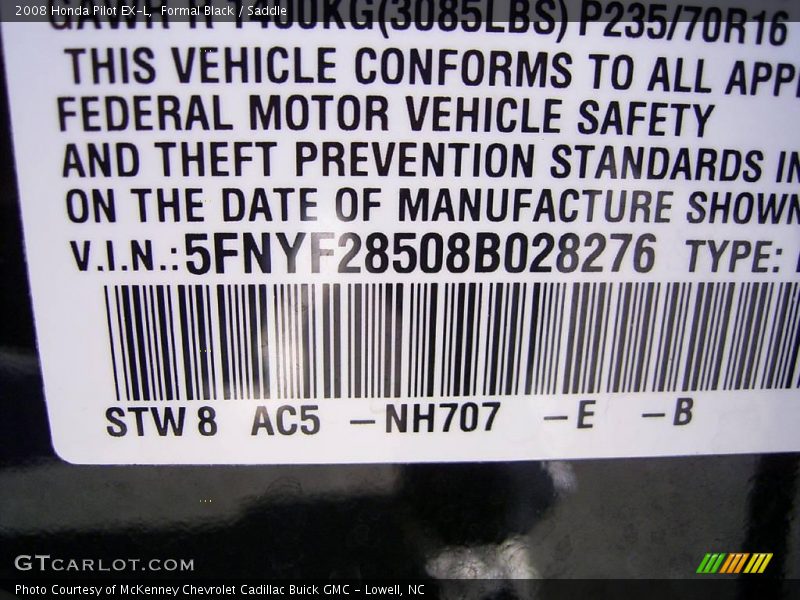 Formal Black / Saddle 2008 Honda Pilot EX-L