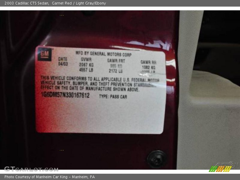 Garnet Red / Light Gray/Ebony 2003 Cadillac CTS Sedan