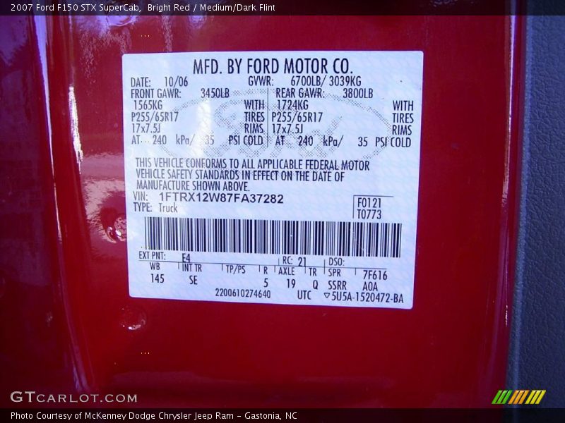 Bright Red / Medium/Dark Flint 2007 Ford F150 STX SuperCab