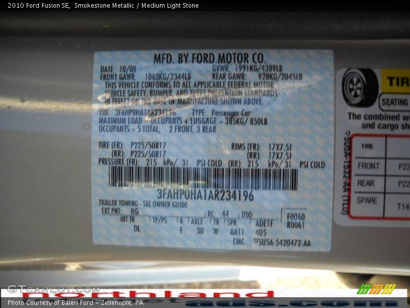 Smokestone Metallic / Medium Light Stone 2010 Ford Fusion SE