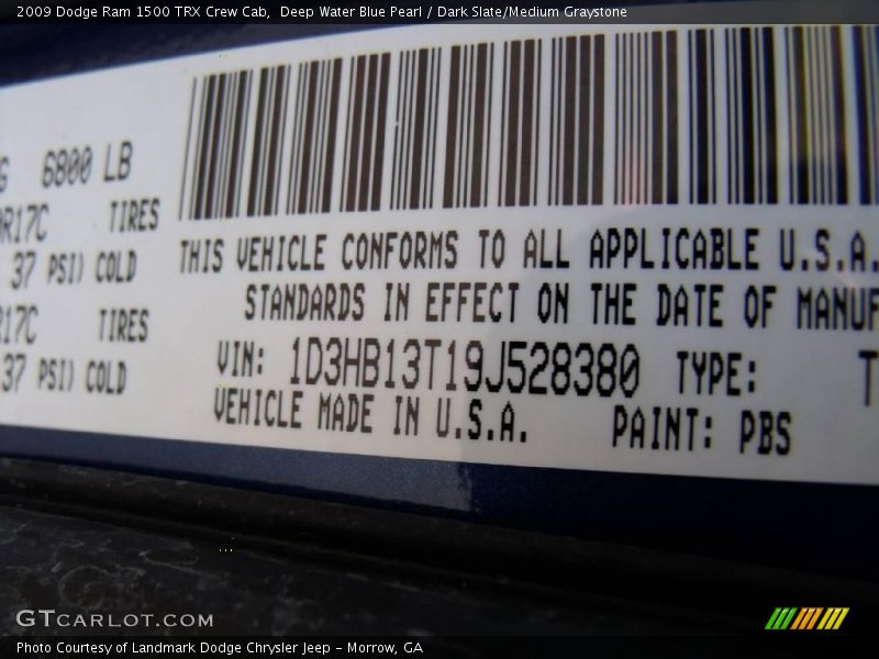 Deep Water Blue Pearl / Dark Slate/Medium Graystone 2009 Dodge Ram 1500 TRX Crew Cab