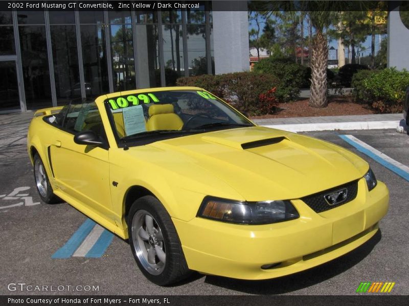 Zinc Yellow / Dark Charcoal 2002 Ford Mustang GT Convertible
