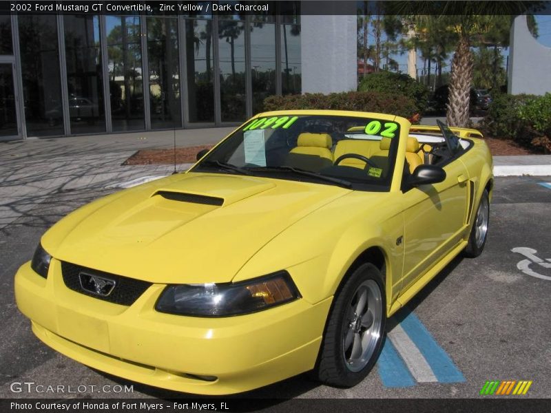 Zinc Yellow / Dark Charcoal 2002 Ford Mustang GT Convertible