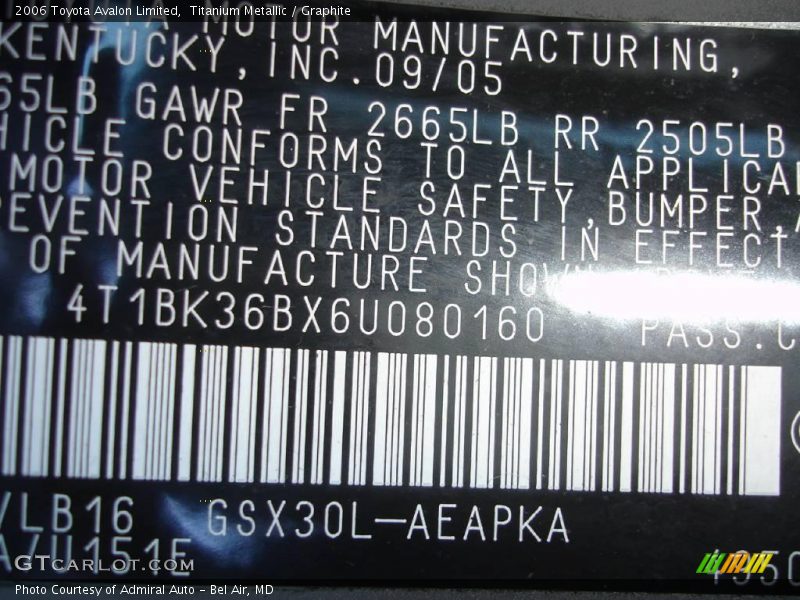 Titanium Metallic / Graphite 2006 Toyota Avalon Limited