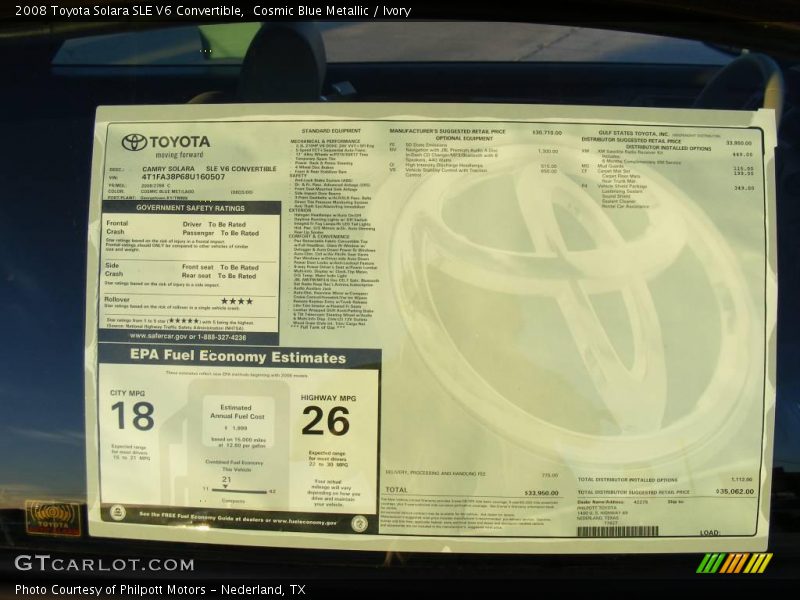 Cosmic Blue Metallic / Ivory 2008 Toyota Solara SLE V6 Convertible