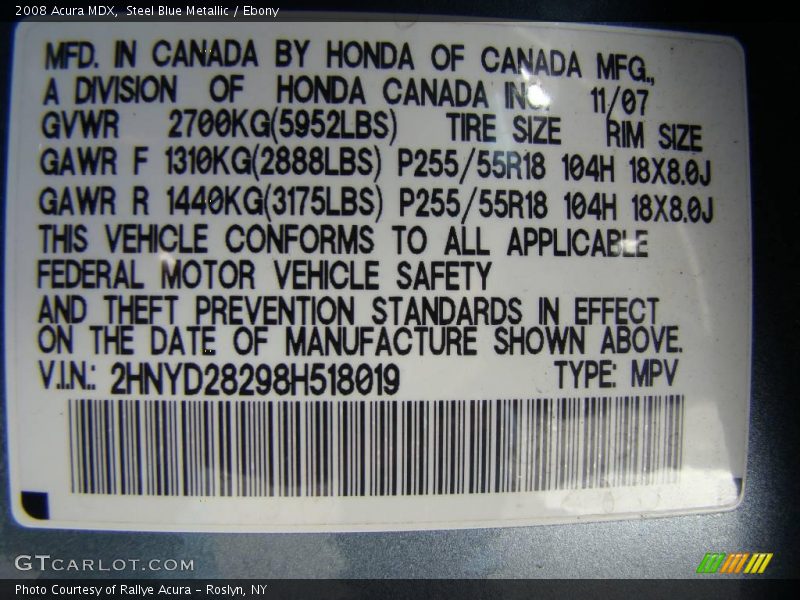 Steel Blue Metallic / Ebony 2008 Acura MDX