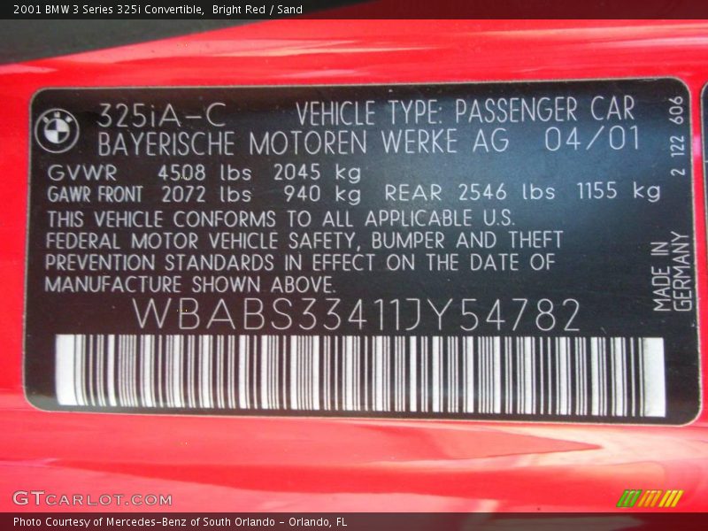 Bright Red / Sand 2001 BMW 3 Series 325i Convertible