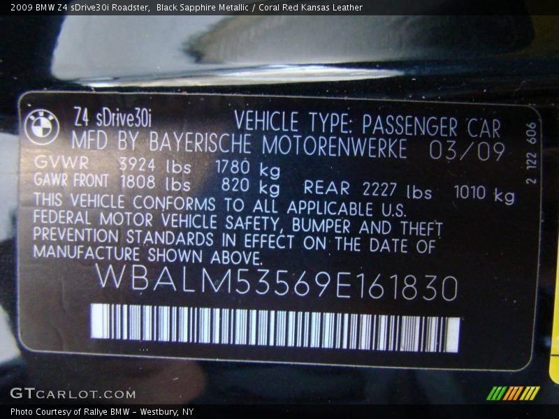 Black Sapphire Metallic / Coral Red Kansas Leather 2009 BMW Z4 sDrive30i Roadster