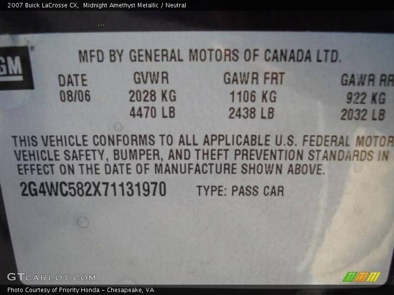 Midnight Amethyst Metallic / Neutral 2007 Buick LaCrosse CX