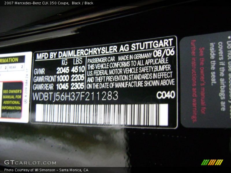Black / Black 2007 Mercedes-Benz CLK 350 Coupe
