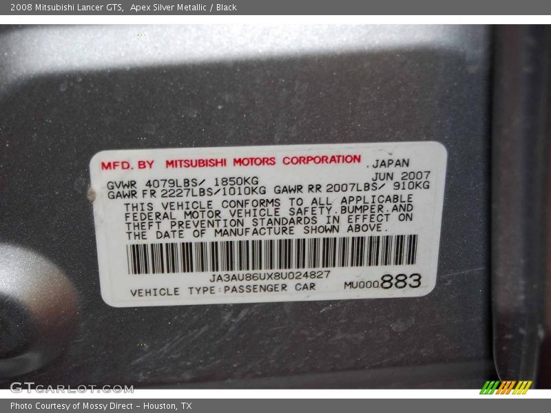 Apex Silver Metallic / Black 2008 Mitsubishi Lancer GTS