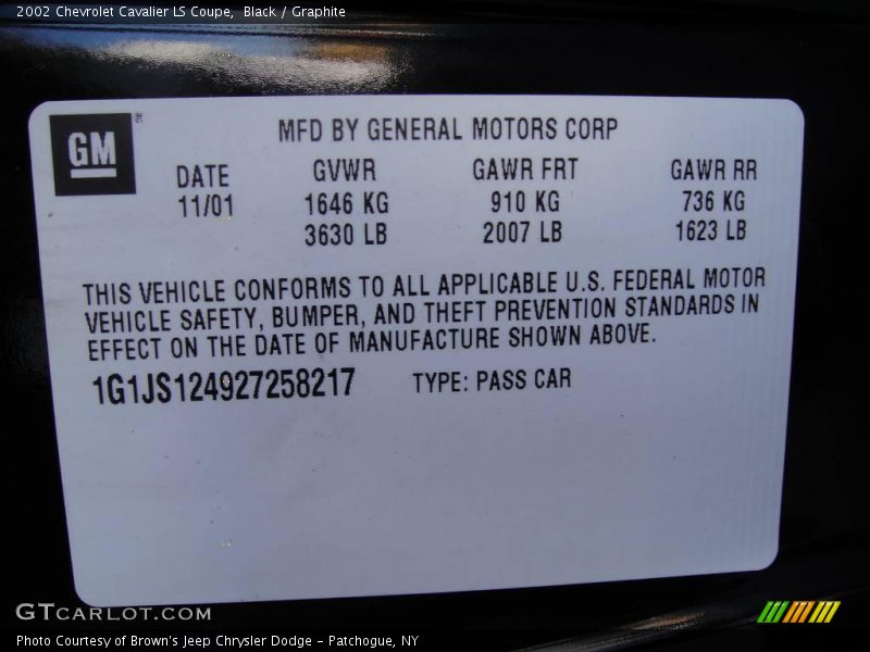 Black / Graphite 2002 Chevrolet Cavalier LS Coupe