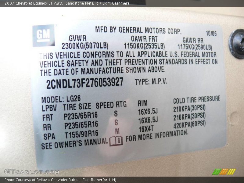 Sandstone Metallic / Light Cashmere 2007 Chevrolet Equinox LT AWD